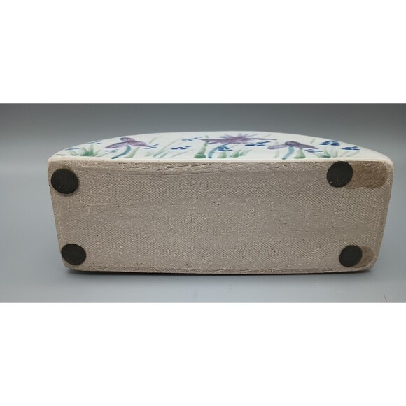 Ceramic Art Piece Vase Hand Thrown Painted Iris Floral Arrangement - Picture 4 of 9